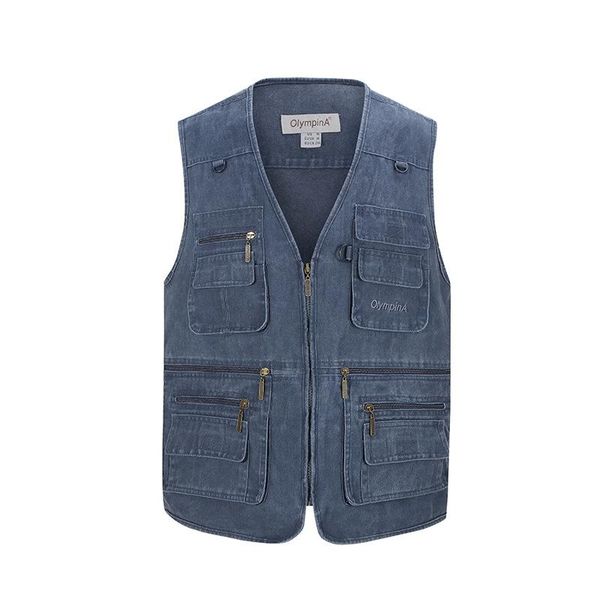 

men's vests outdoor multi-pocket v-neck vest men casual loose cotton waistcoat middle-aged elderly people sleeveless jacket plus size 1, Black;white