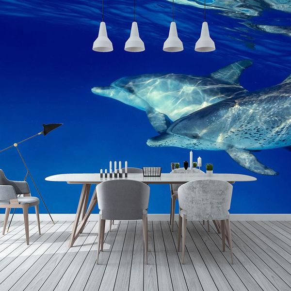 

wallpapers bacal custom po wallpaper 3d stereoscopic animal dolphin mural blue sea bedroom sofa backdrop wall murals