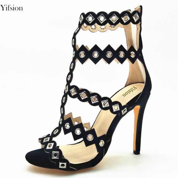 

olomm arrival women gladiator sandals thin high heels stylish open toe black party shoes us plus size 4-12