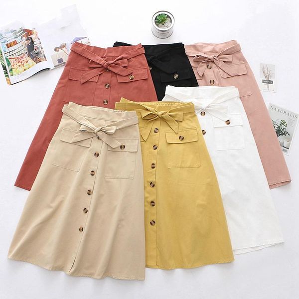 

skirts peonfly midi skirt women for spring summer fashion ladies korean single-breasted white black high waist female yellow