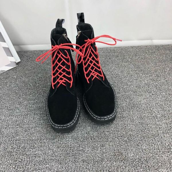 

boots ins autumn fashion ankle women round toe lace up solid leather shoes woman botas mujer invierno 2021, Black