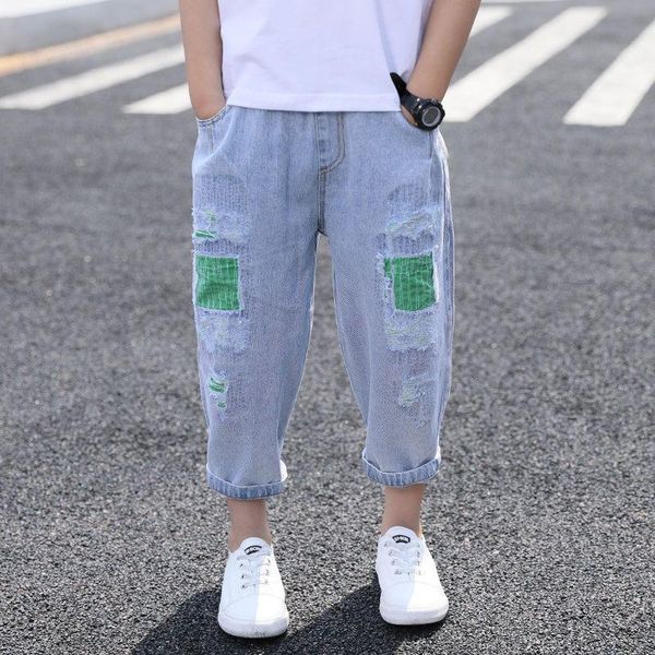 

boys' jeans summer 2021 zhongda children's capris korean casual loose thin pants trendy trousers, Blue