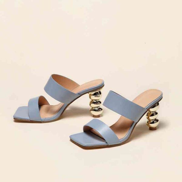 

slippers verÃ£o moda metal sandÃ¡lias de salto sapatos para mulher exterior wear all-match grosso plus zn63, Black