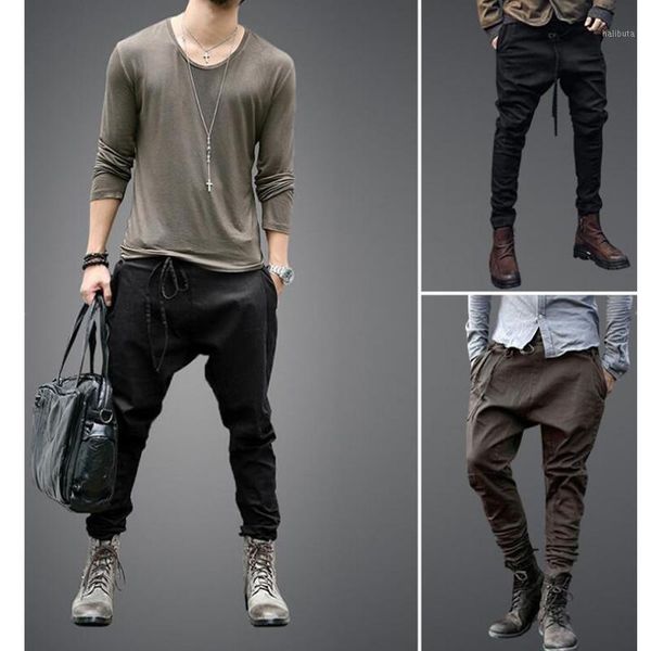 

men's pants casual trousers loose solid color, Black