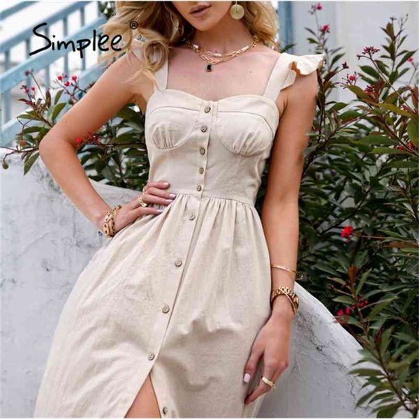 

cotton sleeveless square neck women dress maxi summer spaghetti strap a-line sundress casual button ruffle vestidos 210730, Black;gray