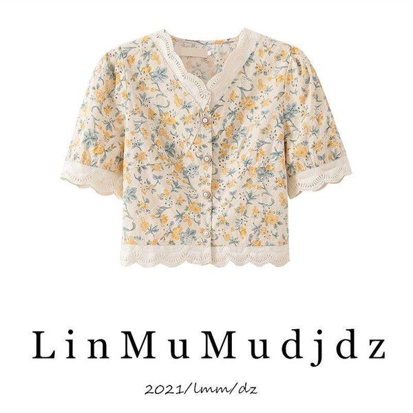 

women's blouses & shirts 2021 summer french retro v-neck embroidered hollow slim short sleeve jacket, White