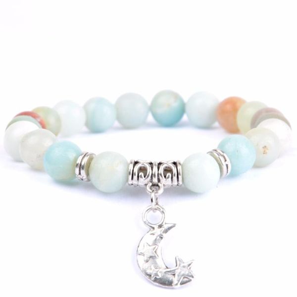 

charm bracelets natural stone amazonite beads buddha bracelet silvers plated moon & bangles for women men yoga mala jewelry, Golden;silver