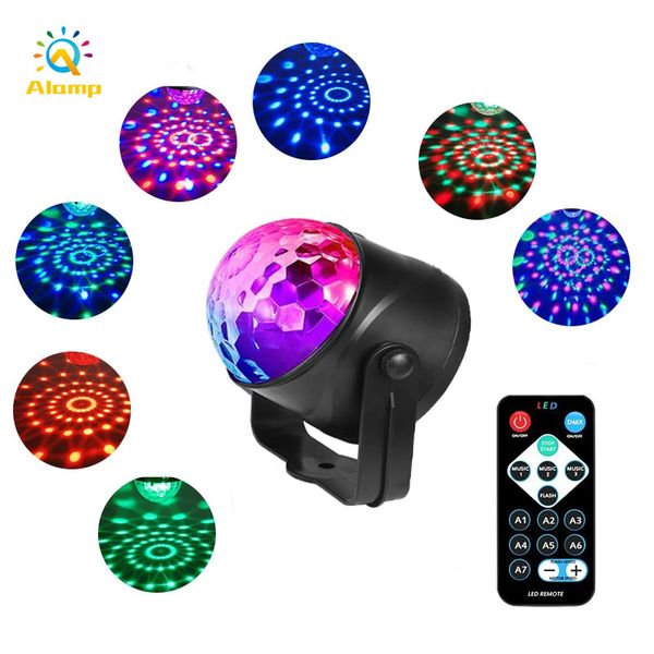 Laser Discoteca Iluminação RGB 6W Stage Lamp Lâmpada Activada Girando DJ Bola Projetor Da Bola Night Light for Party KTV Birthdat Decor