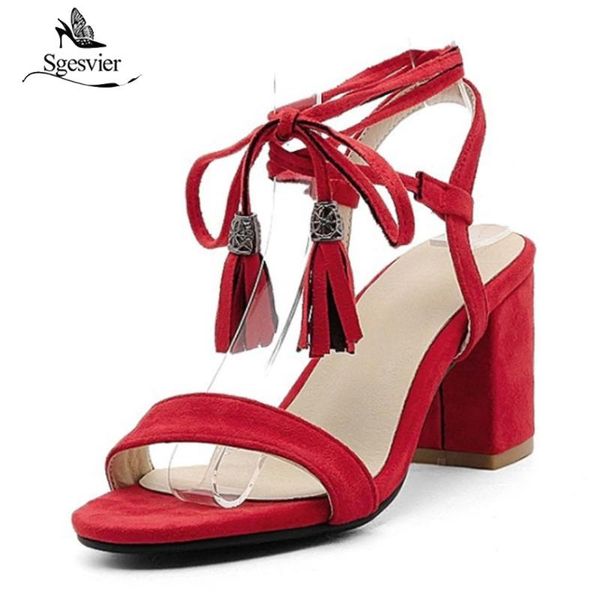 

sgesvier fashion summer high heels ankle strap lace up fringe sandals party shoes for woman peep toe women stiletto b435, Black