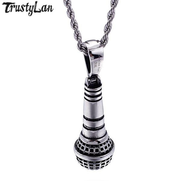 

pendant necklaces trustylan stainless steel gothic voice tube & pendants for singer punk rock hip hop jewellery drop gift, Silver