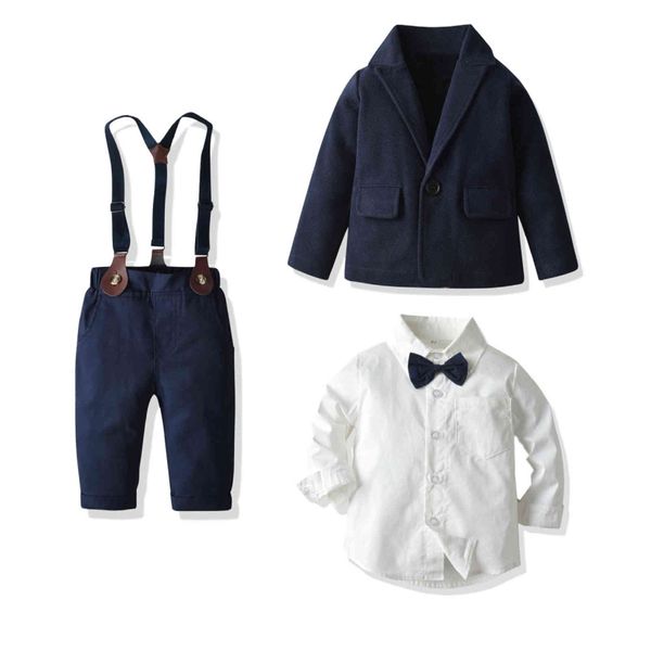 

children's autumn children's suit set handsome dress new boys' suit three piece set, White