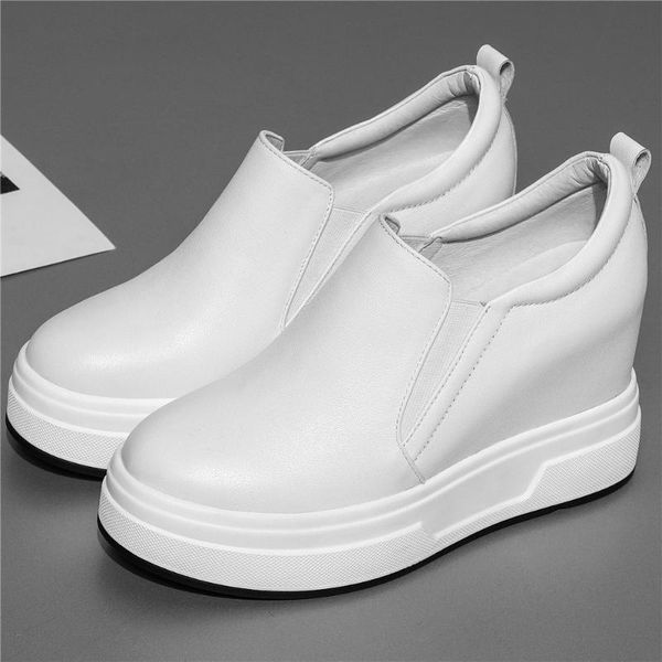 

boots 10cm high heel goth platform pumps shoes women genuine leather wedges ankle female round toe fashion sneakers casual, Black