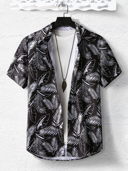 

men tropical print shirt without tee 025g#, White;black