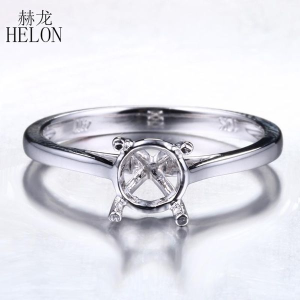 

cluster rings helon 6.5mm round cut solid 14k white gold engagement wedding semi mount solitaire women ring setting fine jewelry gift, Golden;silver