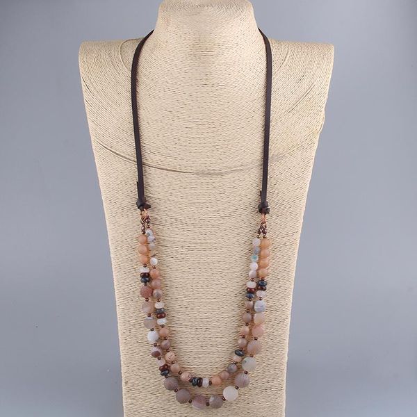 

pendant necklaces rh fashion bohemian jewelry accessory natural stones links leather for women gift, Silver