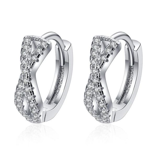 

hoop & huggie lbyzhan 100% real 925 sterling silver dainty small zircon inlaid round circle earrings for women earrrings jewelry, Golden;silver