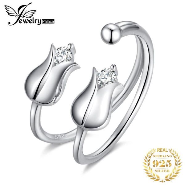 

cluster rings jewelrypalace happiness lily flower cubic zirconia open adjustable ring 925 sterling silver band fashion jewelry, Golden;silver