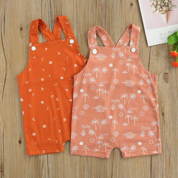 

jumpsuits toddler summer overalls infant baby boys girls sun moon tree print sleeveless suspenders romper jumpsuit for 3-36m, Blue