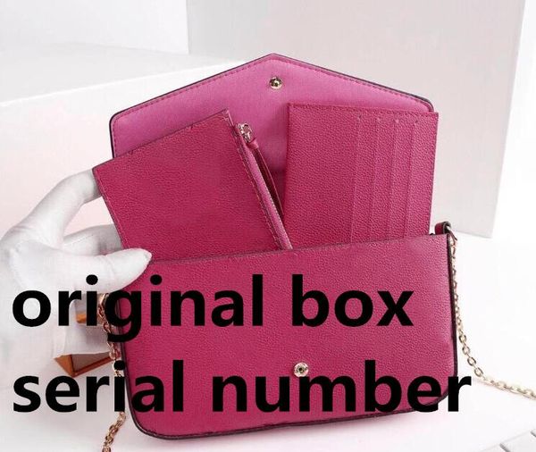 

4 colors handbag fashion women purse chain bag three-piece flower bag ladies embossed leather classic wallet card bag with box