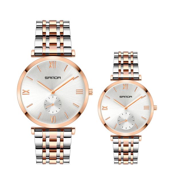 

fashion trend life waterproof men and women steel belt couple watch sfactory direct sales, Slivery;brown