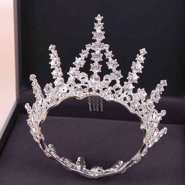 

wedding hair jewelry accessories korean full circle diamond pearl crown princess headdress electroplated white crystal bride, Slivery;golden