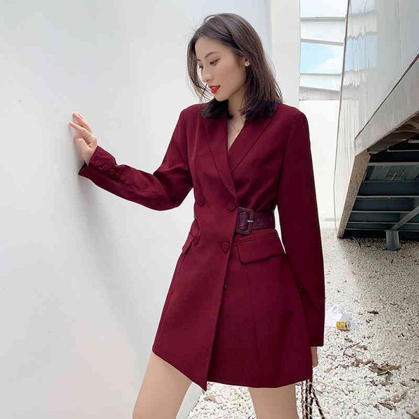 

women's suits & blazers [eam] women wine red belted long casual blazer lapel sleeve loose fit jacket fashion spring autumn 2022 1de3379, White;black