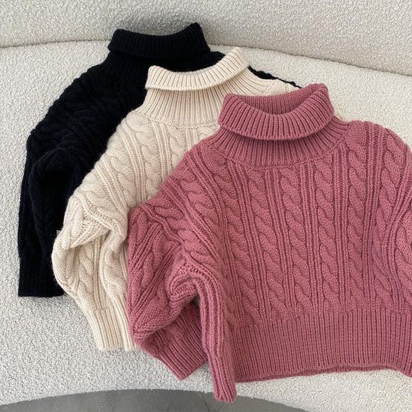 

pullover girls sweater wool coat thicken velvet 2022 soft warm winter autumn knitting jacket children's clothing, Blue