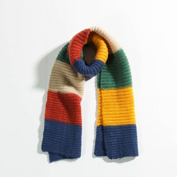 

scarves & wraps autumn winter color patchwork soft acrylic knitted girl warm scarf thick for kids fashion 2021 est, Red;brown