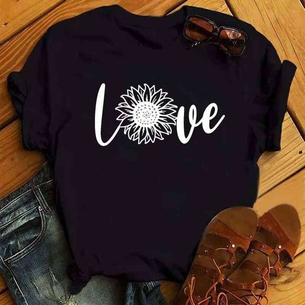 

women's t-shirt love heart suowers casual women black t-shirt summer short sleeve harajuku female tshirts graphic girl tee ec, White