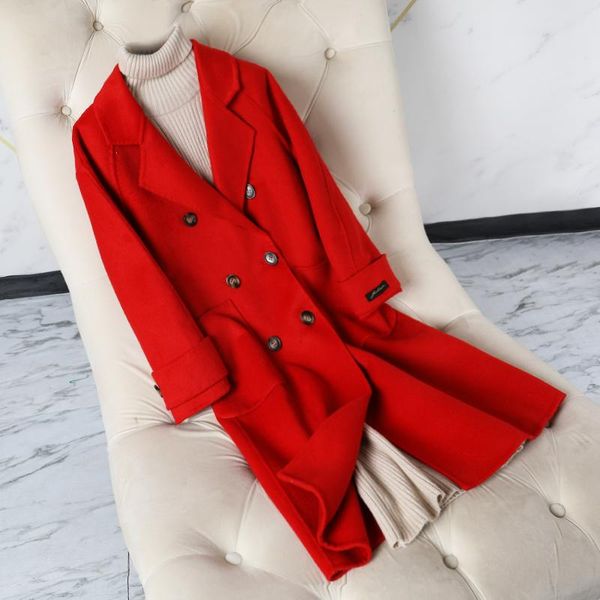 

women's wool & blends and winter 2021 double-sided cashmere coat long suit collar slim korean version shows thin fashion, Black