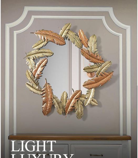 

mirrors decorative mirror light luxury sun leaf wall hangings restaurant background mural crafts decoration american wrought iron