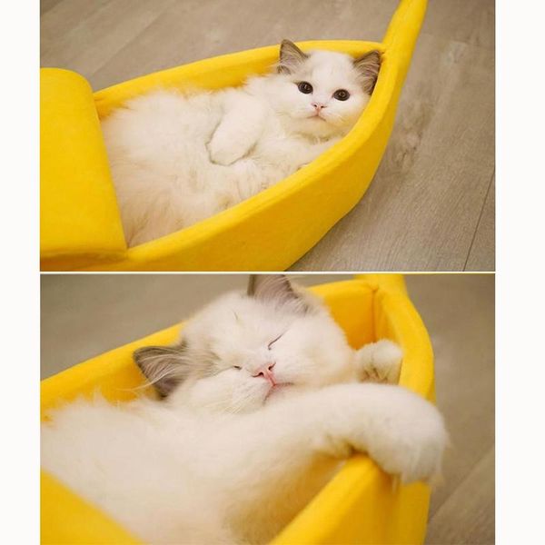 

funny banana cat bed house cute cozy mat beds warm durable portable pet basket kennel dog cushion supplies multicolor & furniture