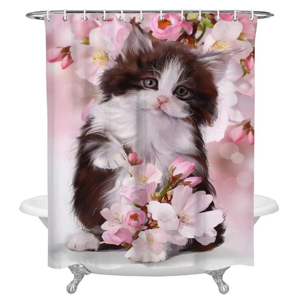 

shower curtains waterproof pet cat cute pink carnation flowers curtain frabic polyester bathroom decor