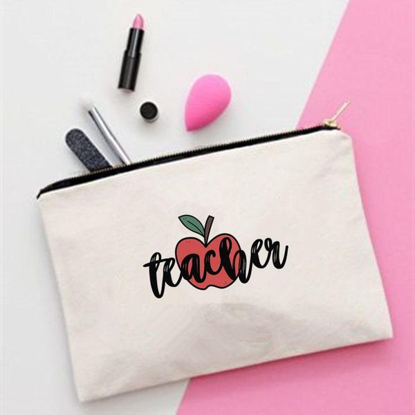 

cosmetic bags & cases women teacher and apple printed make up bag fashion cosmetics organizer for travel colorful storage lady