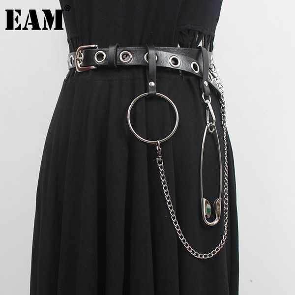 

[eam] pu leather black split joint metal chain belt personality women fashion tide all-match spring autumn 2021 1dd7972 belts, Black;brown