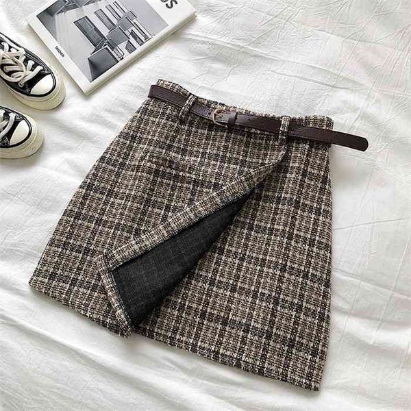 

korean irregular lady skirt female autumn sweet high waist a-line mini skirt vintage casual women plaid skirt chic sashes, Black;gray