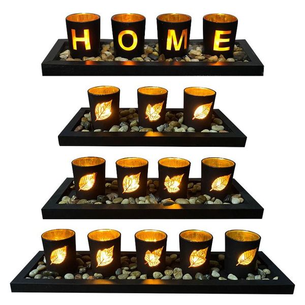 

candle holders wooden letter holder set glass decoration home deskwithout