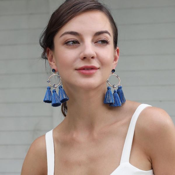 

dangle & chandelier baojieer hand-woven cotton thread tassel earrings with round metal stud bohemian women fashion jewelry wedding gift 2021, Silver
