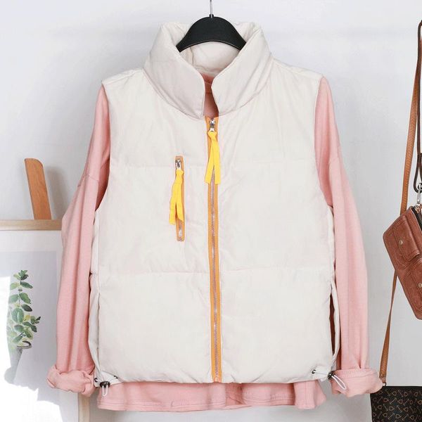 

women's vests 2021 autumn and winter style collar, leisure, short, large size, female down cotton vest., Black;white