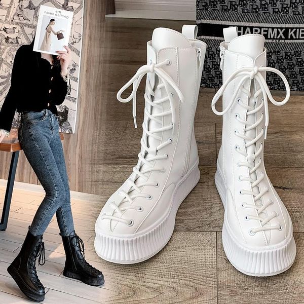 

boots long women's autumn and winter thick-soled retro all-match thin tall fashion locomotive shoes 2021, Black