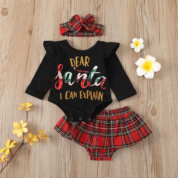 

baby & children's 0-24m christmas infant girl long sleeve ruffles romper + plaid mini tutu shorts 2pcs clothing set sets, White