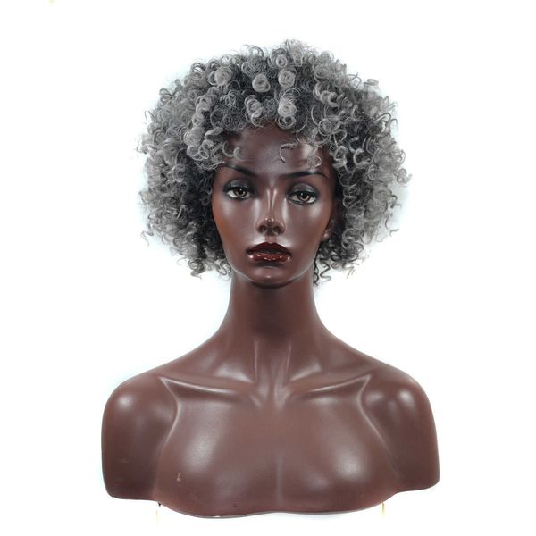 

wig black grandma grey ffy explosive head short hair wig cover