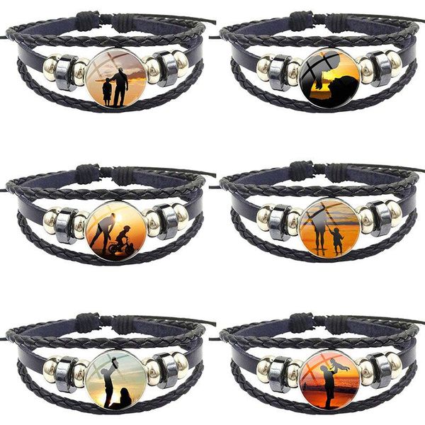 

charm bracelets father and son brand black leather bracelet bangle glass cabochon jewelry bijouterie for women girls handmade, Golden;silver