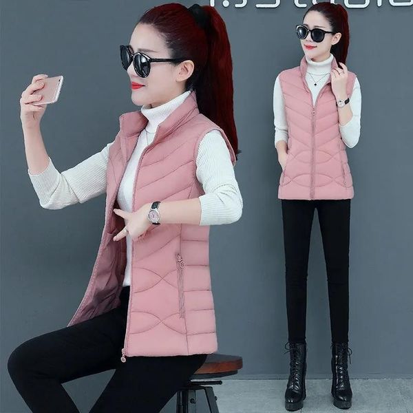 

women's vests down cotton vest women stand-up collar short lightweight waistcoat 2021 fashion slim outer wear jacket sleeveless, Black;white