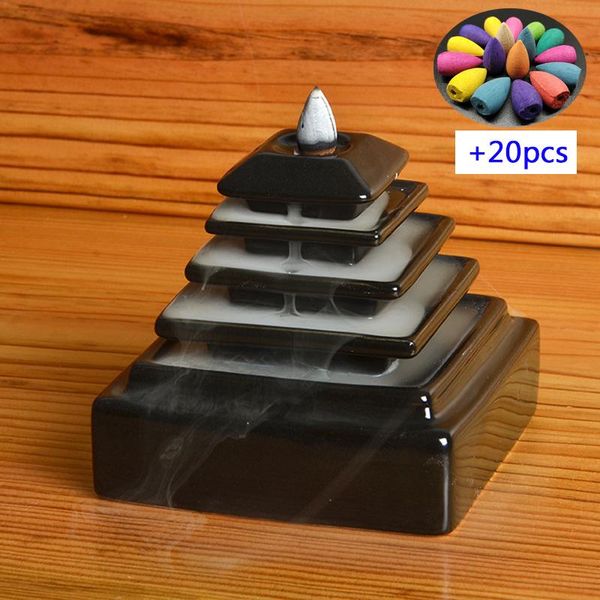 

fragrance lamps f backflow censer incense burner temple mountain water smoke holder sandalwood black ceramic glaze buddhism decoration