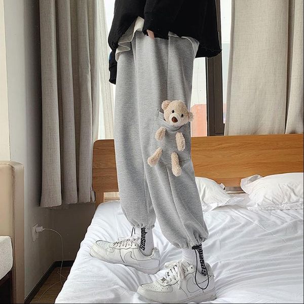 

cubs wide leg loose women pants elastic waist fashion ankle length trousers korean style undefined high harem, Black;white