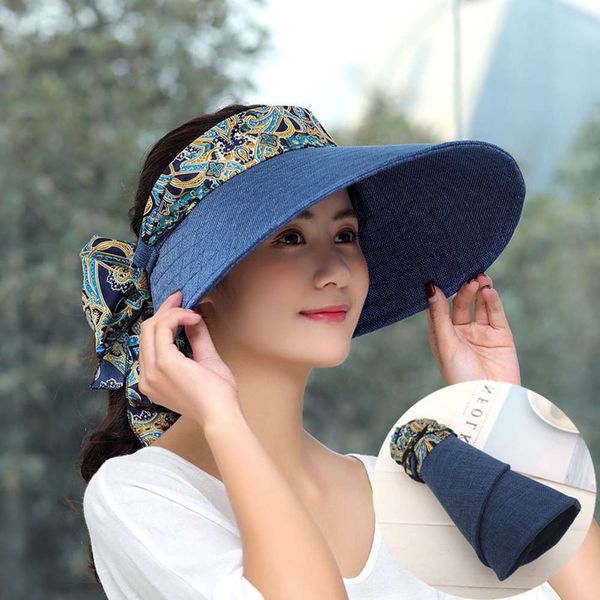 

sun hat summer ultraviolet folding women's outdoor riding korean half empty sun hat, Blue;gray