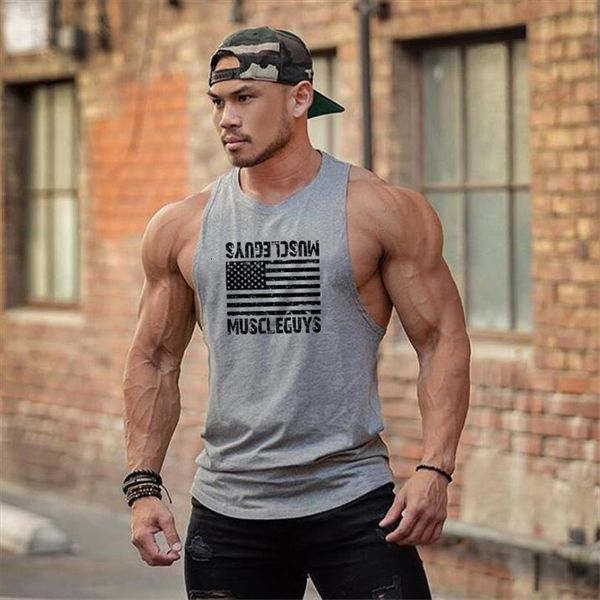 

gym men tank brand cotton undershirt bodybuilding singlet fitness sleeveless vest, White;black