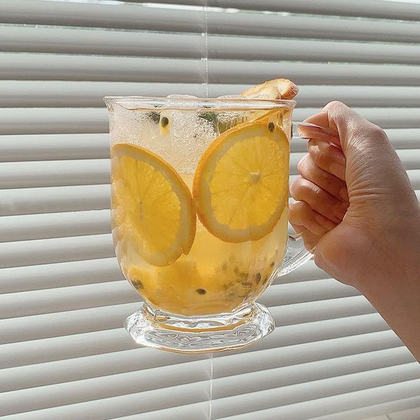 

wine glasses 500ml ins korea transparent glass cup with handle home juice milk tea cold bar beer large capacity drinkware