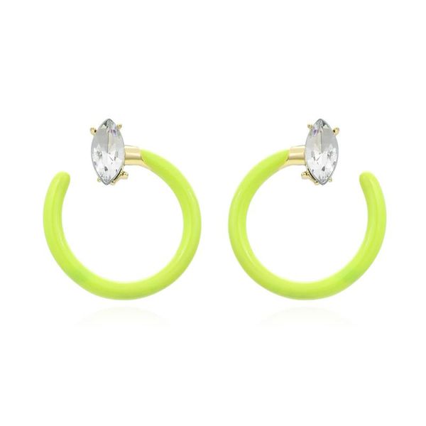 

hoop & huggie simple alloy dripping geometric c-shaped earrings retro fluorescent color enamel female wedding party accessories, Golden;silver